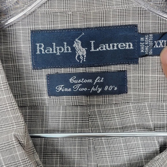 VINTAGE Polo Ralph Lauren Button Shirt XXL Mens Gray Custom Fit Plaid 2 Ply 80s - Picture 3 of 7